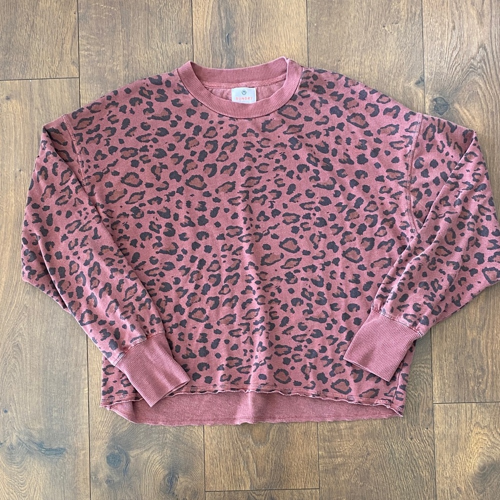 Sundry Leopard Matching Sweat Set - Pullover Sweatshirt & Jogger Sweatpants S/M - Picture 2 of 9